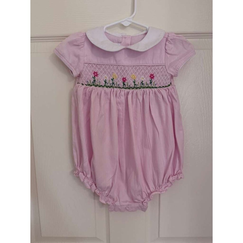 Little English Baby Girls Smocked Bubble Romper 18M Pink Floral Collar